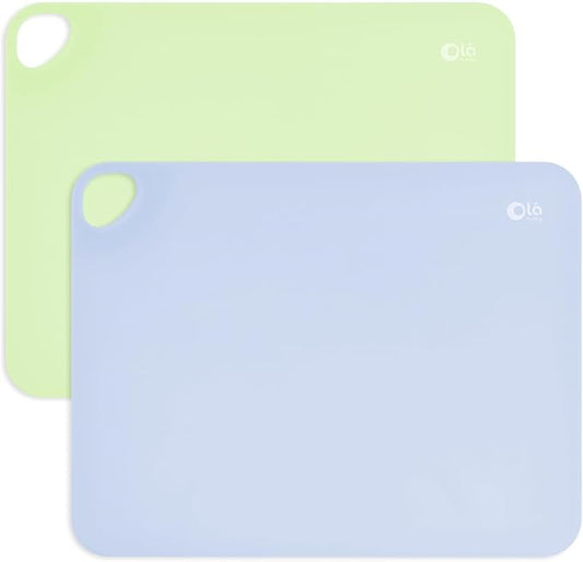 Olababy Fold N Go Silicone Placemat w Travel Case | Dishwasher Safe, BPA Free, Non-Slip, Waterproof | Mini Dining Mat for Infants, Babies, Toddlers and Kids (2, Kiwi/Blueberry)
