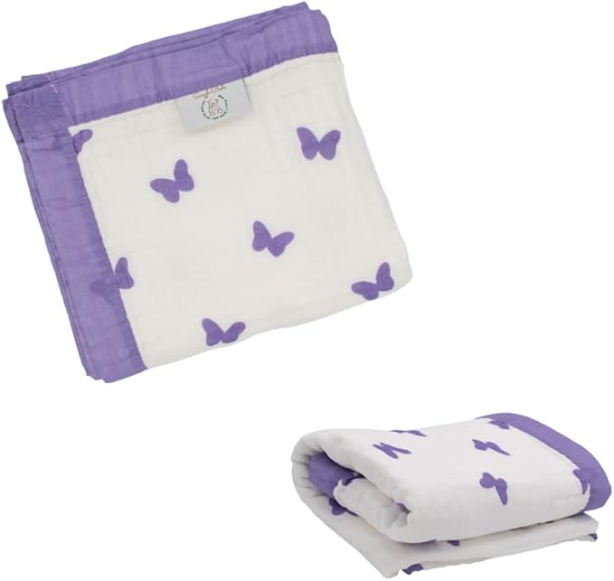 Organic Cotton Baby Blanket | Soft & Breathable 6-Layer Swaddle & Receiving Blanket | Lightweight Quilt for Newborns & Toddlers | Gender-Neutral(Multiple Adorable Prints) (Lilac Flutter)