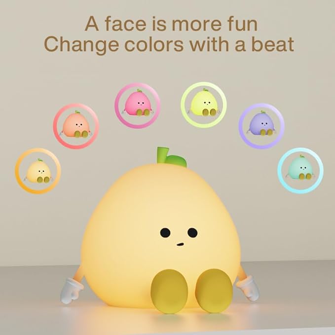 Grapefruit Night Light for Nursery - Silicone Touch Lamp, 3 Adjustable Brightness, USB-C Rechargeable, Baby-Safe Bedside Light, Toddler Sleep Training & Kids Room Decor