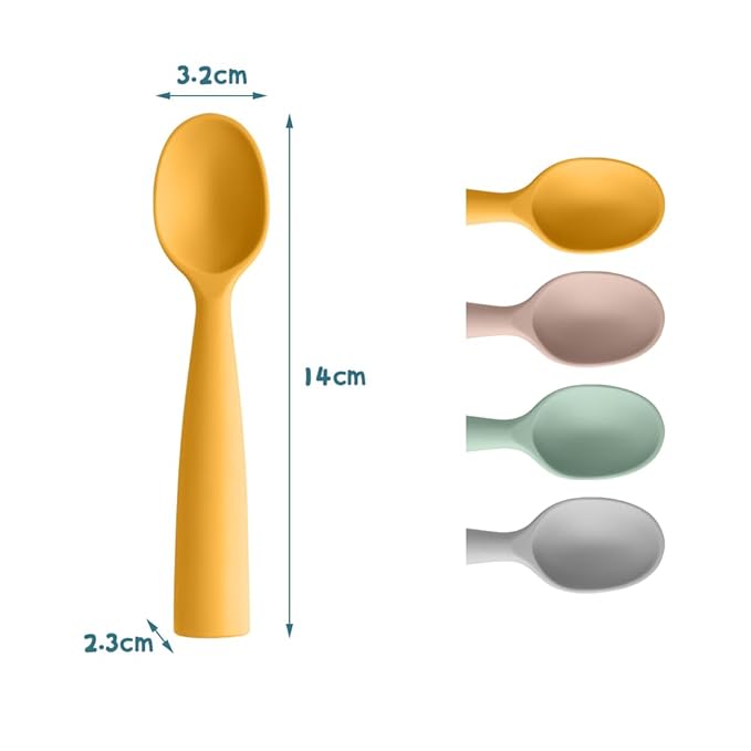 Vicloon Silicone Baby Feeding Spoons - 4 PCS First Stage for Infants, Ultra-Durable & Chewproof, Dishwasher Safe Baby Utensils