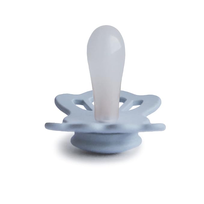 FRIGG Lucky Symmetrical SilkySoft Silicone Baby Pacifier | Made in Denmark | BPA-Free (Slate/Powder Blue, 0-6 Months)