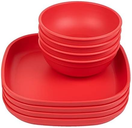 Re-Play Toddler Plates - 9 In and Bowls - 20 Oz. - Kids Plates and Bowls, Microwave and Dishwasher Safe - Set of 4x4 - Red