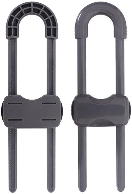 Sliding Cabinet Locks for Babies, Baby Proofing Adjustable U-Shaped Baby Safety Latches for Handles Knobs Drawers, Fridge, Closet, Cupboard, Closet with Secure Lock Buttons,2Pack (Gray)