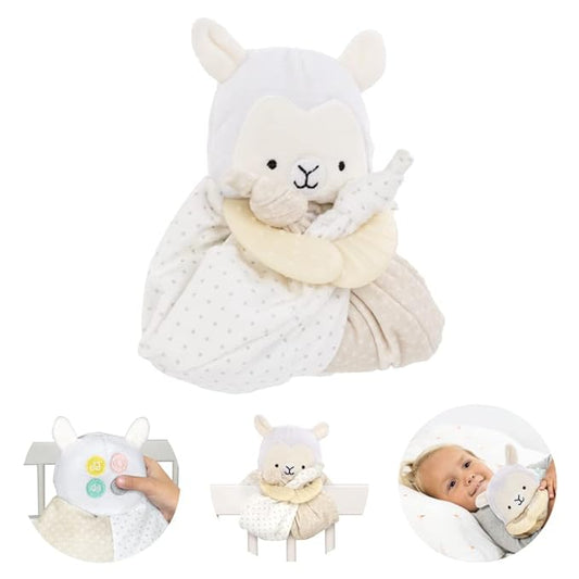 Lulyboo Lovey Baby Sleep Soother & Teether - Plush Security Blanket with Music, White Noise, Vibration, Detachable Silicone Teethers, Universal Crib Attachment, Llama Design, BPA-Free