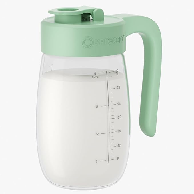 Breast Milk Pitcher Glass Resistant to Heat and Cold, 32 oz Leak-Proof Formula Storage Container with Wide Mouth, Milk Storage Bottle Container for Formula, Preparing Bottles, and Breastmilk Storage