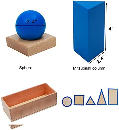 Montessori Toys for 3+ Year Old Blue Geometric Solids Blocks Set 3D Wooden Geometric Shapes Math Games Sensory Toys Blocks for Toddlers Preschool Learning Materials