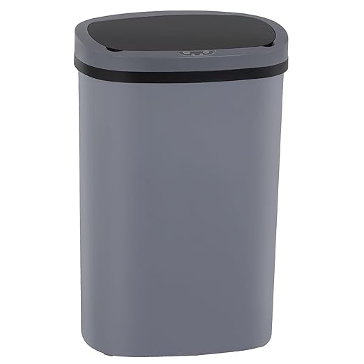 BestOffice | 13 Gallon Plastic Trash Can with Lid | Gray | Automatic Touchless Garbage Can | Odor Control | Modern Oval Design | Easy to Clean | Fits Any Kitchen, Bathroom, Office or Home