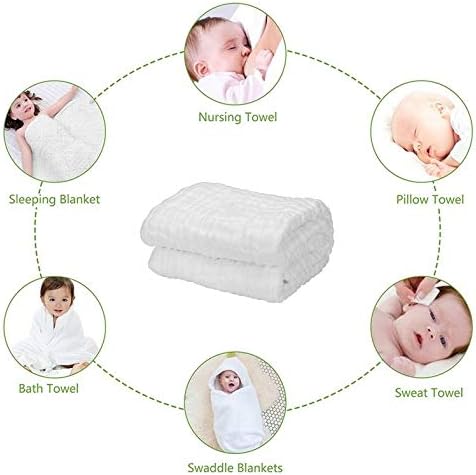 Baby Towels Muslin Bath Towel 3Pack Infant Towels for Newborn Boy Girl 6 Layers Ultra Soft Cotton Toddler Towel for Baby's Delicate Skin 40x 40 Inch (White & Pink)