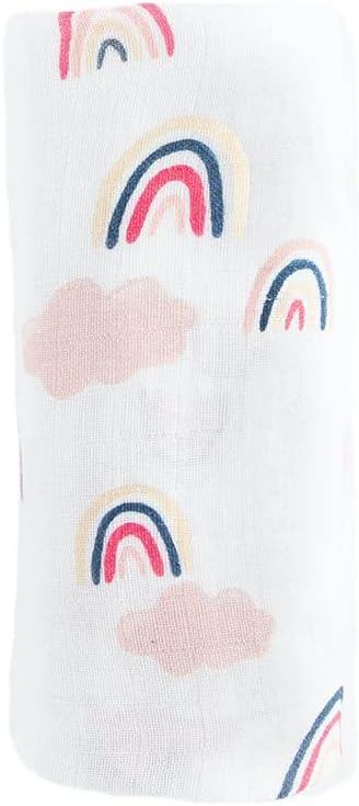 RED ROVR 100% Certified Organic Cotton Muslin Swaddle | Newborn Receiving Blanket | Baby Wrap | Boy, Girl, Unisex | Soft, Lightweight, Breathable | Burping, Nursing, Swaddling | 44" x 44" | Rainbows