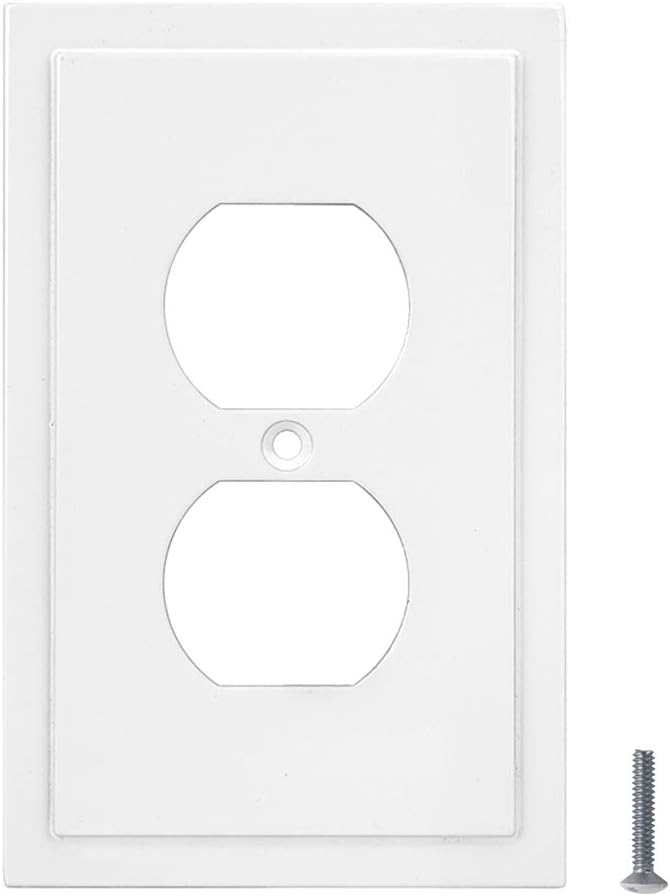 Henne Bery Modern Edge Decorative Wall Plate Switch Plate Outlet Cover, Durable Solid Zinc Alloy (Single Duplex 2PK, Pure White)