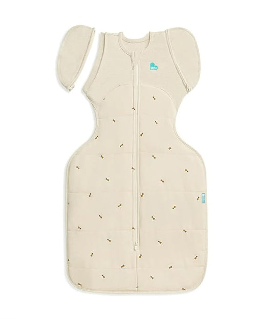 Love To Dream Swaddle UP, Transition Bag Warm 2.5 TOG, Patented Zip-Off Wings, Gently Help Baby Safely Transition from Being Swaddled to Arms Free Oatmeal Bees, Medium 13-19 lbs