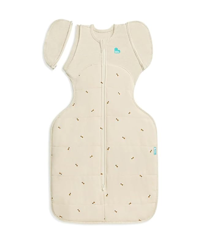 Love to Dream Swaddle UP, Transition Bag Warm 2.5 TOG, Patented Zip-Off Wings, Gently Help Baby Safely Transition from Being Swaddled to Arms Free Oatmeal Bees, Large 19-24 lbs.