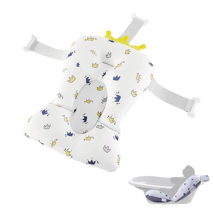Baby Bath Pad, Soft Bathtub Mat, Adjustable Nonslip Newborn Toddler Bath Cushion, Comfortable Skin Friendly Floating Pad for 0-12 Months Infant (Crown)