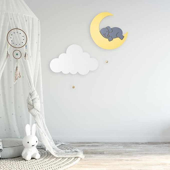 Lumipets Lighted Elephant on Moon, Nursery Night Light, Wall Mounted Lighted, Battery Operated Cloud Light Sign–Lightweight Moon Night Light for Babies, Toddlers, Kids
