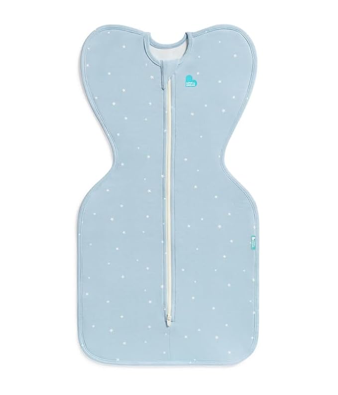 Love to Dream Swaddle Up Original, Arms Up Position, Light and Ultra Breathable Cotton - Wearable Blanket - 1.0 TOG - (20-24°C) Ideal for Moderate Temps (Twinkle Powder Blue, Medium, 6–8.5kg)