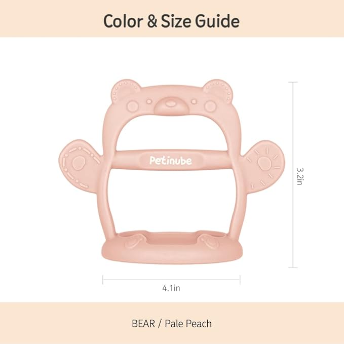 Baby Wrist Silicone Teether Soothing Pacifier for Infants 3+ Months Babies Made in Korea Anti-Dropping (Bear-Pale Peach Pack of 1)