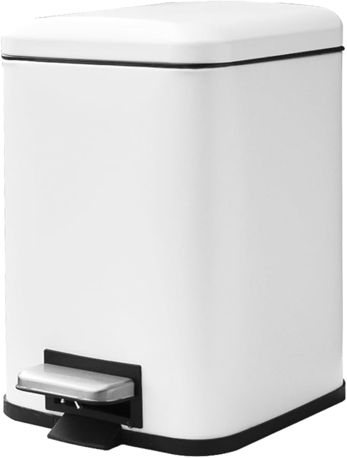 Bathroom Trash Can with Lid, 6 Liter / 1.6 Gallon Small Trash Can with Removable Liner Bucket, Soft Close lid & Step Pedal, White Stainless Steel Garbage Can for Bedroom, Office