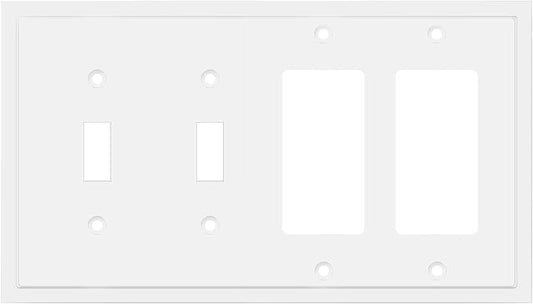 Henne Bery Modern Edge Decorative Wall Plate Switch Plate Outlet Cover, Durable Solid Zinc Alloy (Double Toggle/Double Decorator, Pure White)