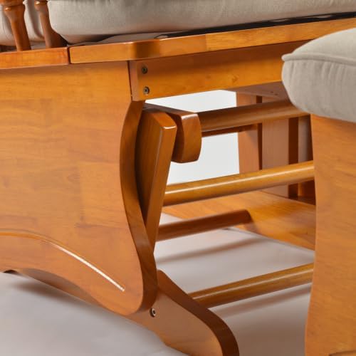 Solid Wood Anti-Pinching Rocking Glider Chair with Ottoman Cushion Set, Nursery Rocking Chair for Living Room Bedroom Reading Room, Honey