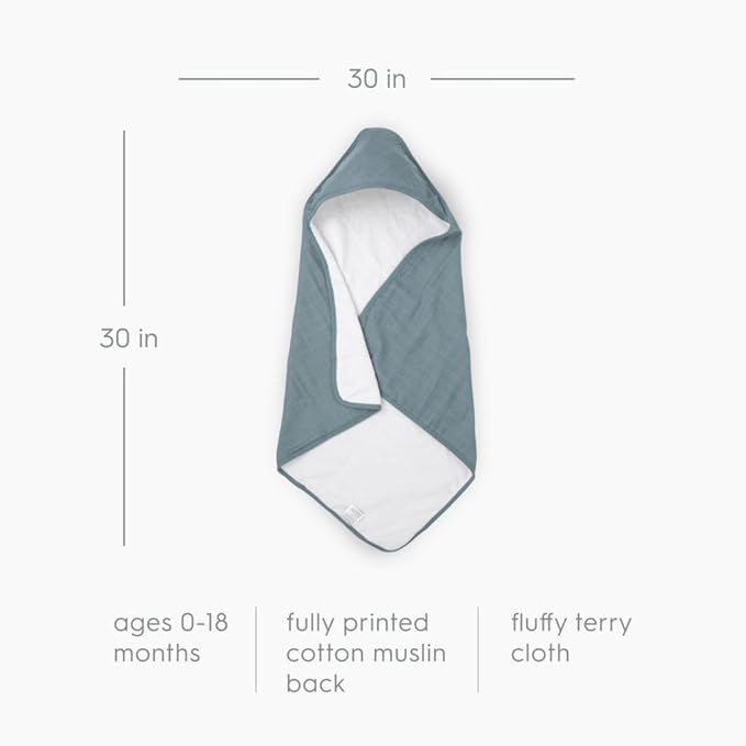 Little Unicorn Premium Infant Hooded Bath Towel| Soft & Absorbent Cotton & Terry Fabric for Newborns (Sea)