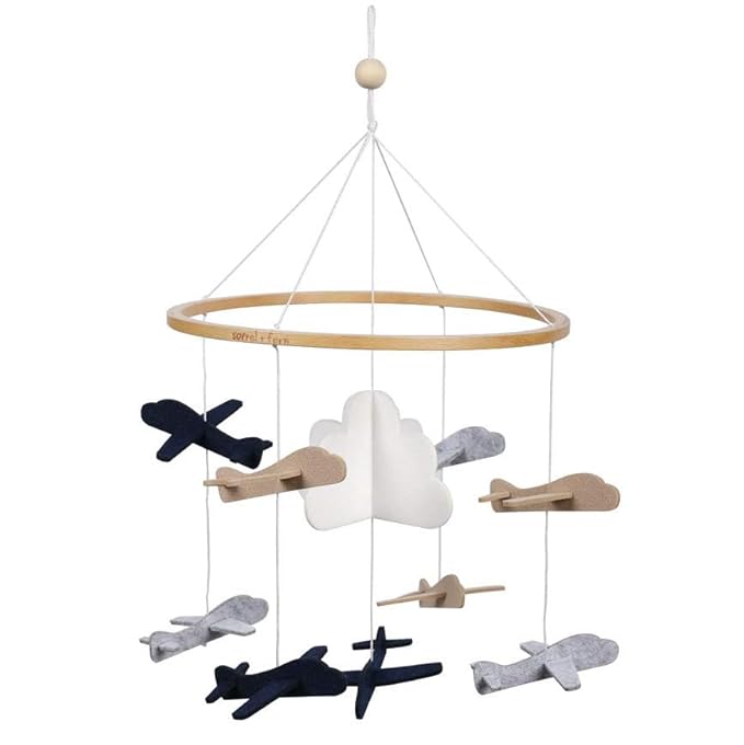 Sorrel + Fern Baby Crib Mobile (Airplanes in The Clouds, Short Version) - Nursery Decoration and Baby Shower for Boys & Girls