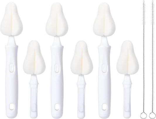 8 Pcs Sponge Nipple Bottle Brushes, Baby Bottle Brush with 3 Pcs Nipple Cleaner, 3 Pcs Replacement Heads and 2 Pcs Straw Brushes, White