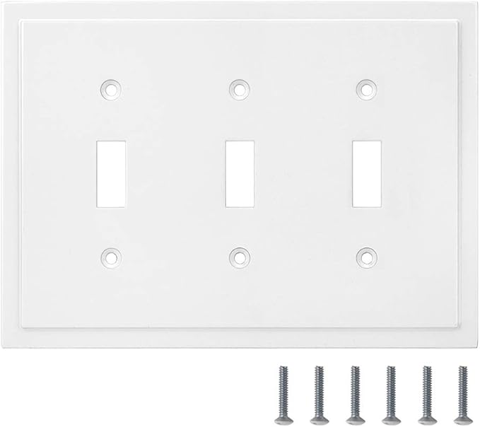 Modern Edge Decorative Wall Plate Switch Plate Outlet Cover, Durable Solid Zinc Alloy (Triple Toggle, White)