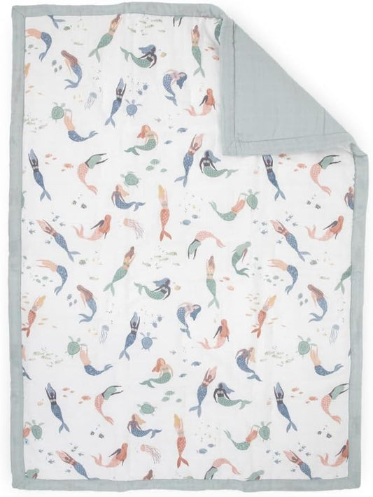 Little Unicorn Lofty Comforter Blanket | Super Soft & Breathable Muslin Fabric| Great for Play & Bedtime Blanket (Mermaid Party)