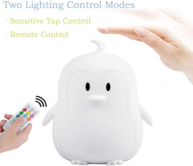 Big Size Night Light, Portable Silicone Bedside Lamp, Multicolor Light with Remote Control, USB Rechargeable led Light for Kids/Baby Bedroom/Adults/Children/Gift - Large Penguin