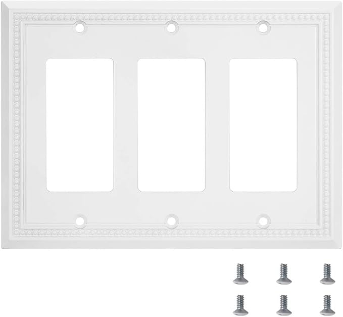 Henne Bery Sunken Pearls Heavy Duty Decorative Wall Plate Switch Plate Outlet Cover (Triple Decorator, White)