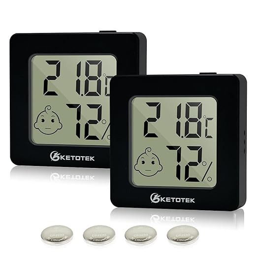 KETOTEK Mini Hygrometer Indoor Thermometers Humidity Meter 2 Pack Humidity Meters Gauge Digital Room Thermometer Hygrometer for Humidors Greenhouse Cellar Office