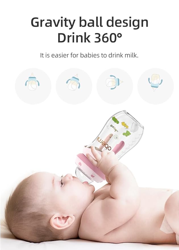 Baby Bottles, Weighted Straw Toddler Milk Bottles with Non-Slip Handle, Size + Variable Fast Flow, 12+ Months, BPA-Free, Pink/2Pack/9oz