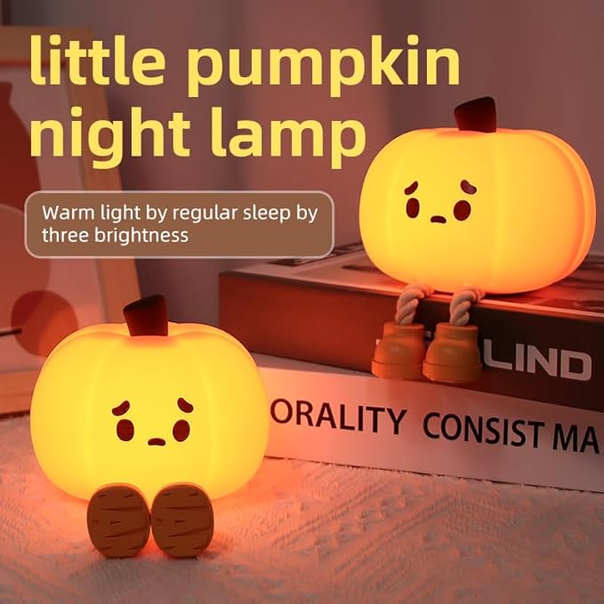Pumpkin Night Light, Squishy LED Halloween Lamp with Timer, Rechargeable Silicone Nursery Nightlight for Kids, Dimmable Bedside Pumpkin Lantern for Baby Room Decor