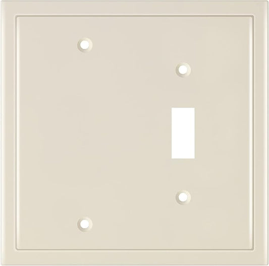 Henne Bery Modern Edge Decorative Wall Plate Switch Plate Outlet Cover, Durable Solid Zinc Alloy (Blank/Toggle, Light Almond)