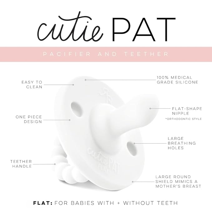 Ryan & Rose Cutie PAT All-in-One Pacifier and Teether Massaging Teething Ring and Hideaway Binky for Growing Babies (Canvas (3 Pack), Flat)