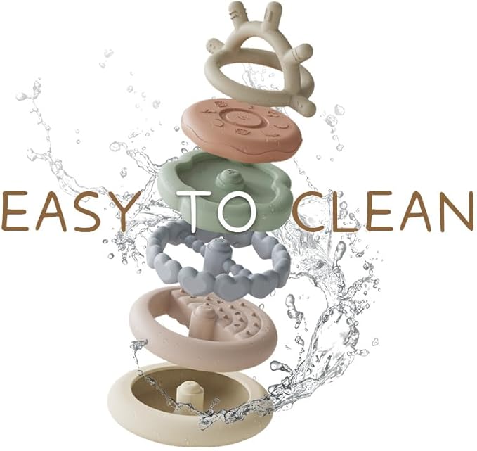 Moonkie Stacks of Circles Soft Teething Toy | Educational Learning Baby Toy | Stacking Ring Toys for Babies Boy and Girl | 7 Piece Teethers Set