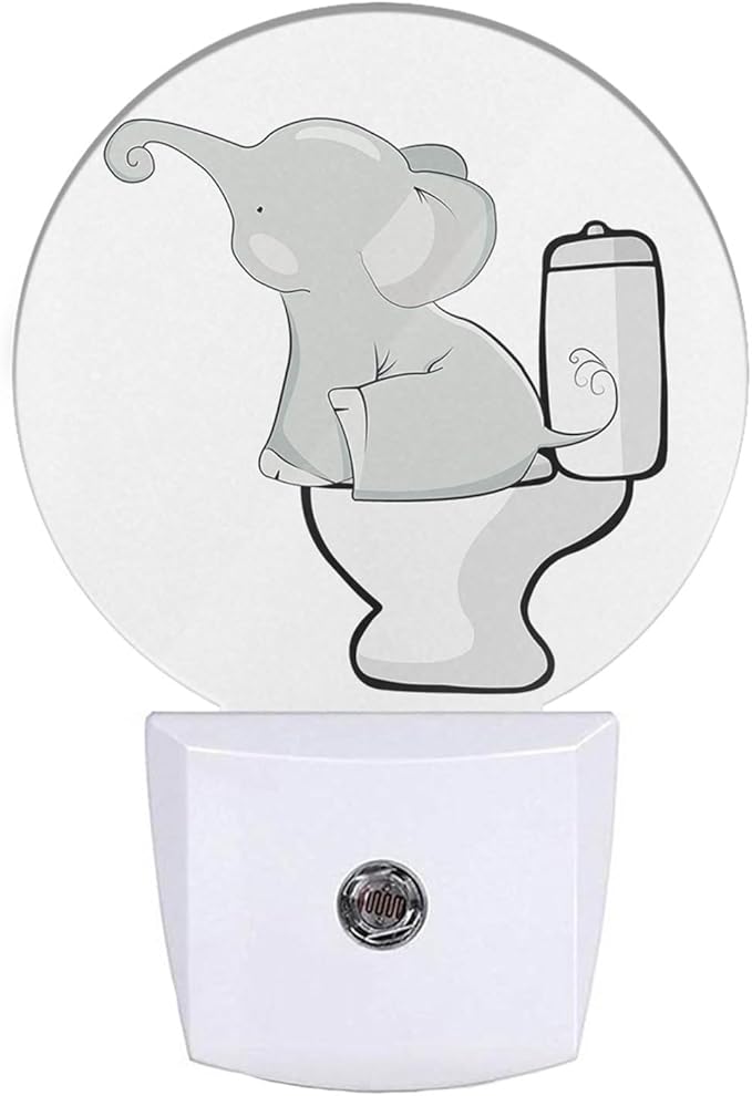 EKOBLA Cute Elephant Night Light African Safari Animal Elephant Sitting on Toilet Night Lights Plug into Wall for Girls Boys Bedroom Bathroom Led Decorative Nightlight Home Decor