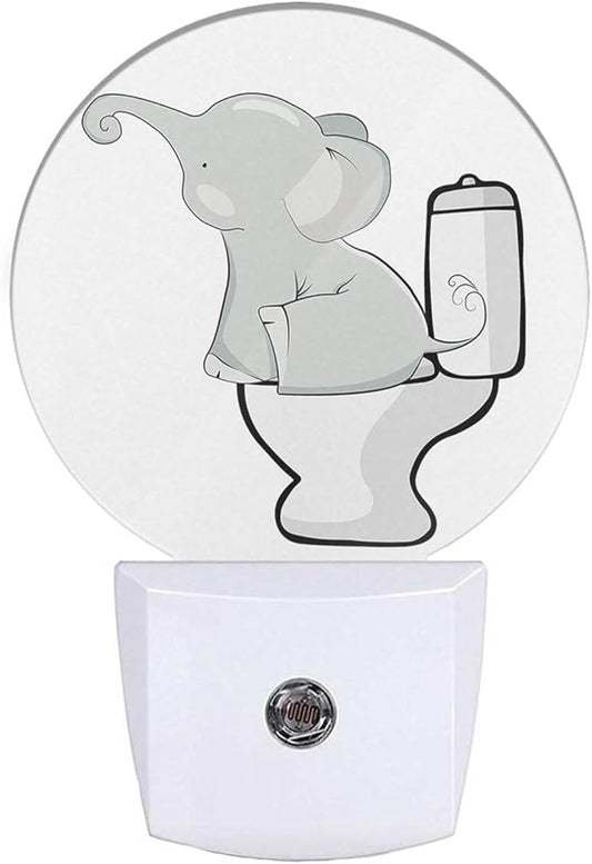 EKOBLA Cute Elephant Night Light African Safari Animal Elephant Sitting on Toilet Night Lights Plug into Wall for Girls Boys Bedroom Bathroom Led Decorative Nightlight Home Decor