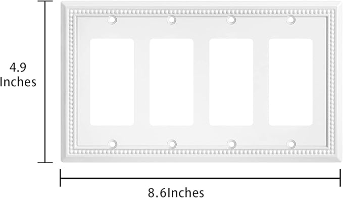 Henne Bery Sunken Pearls Heavy Duty Decorative Wall Plate Switch Plate Outlet Cover (Quad Decorator, White)