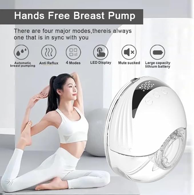 Wearable Electric Breast Pump, Variable Frequency, 4 Modes, Anti-Backflow Design, White