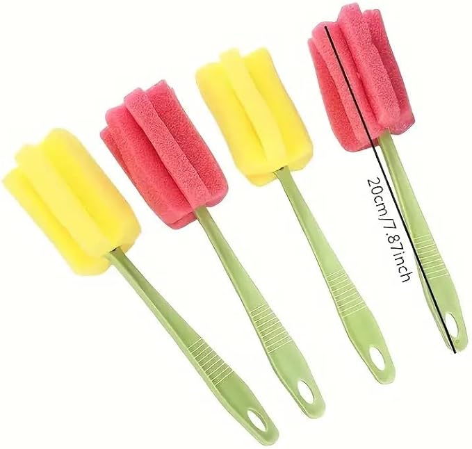 1pc Long-Handle Sponge Bottle Brush – Random Color Soft Non-Scratch Cleaning Brush for Cups, Tumblers & Bottles | Deep Reach Scrubber for Home, Office & Kitchen