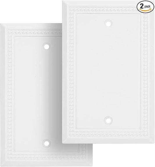 Henne Bery Sunken Pearls Heavy Duty Decorative Wall Plate Switch Plate Outlet Cover (Single Blank, 2 Pack, White)