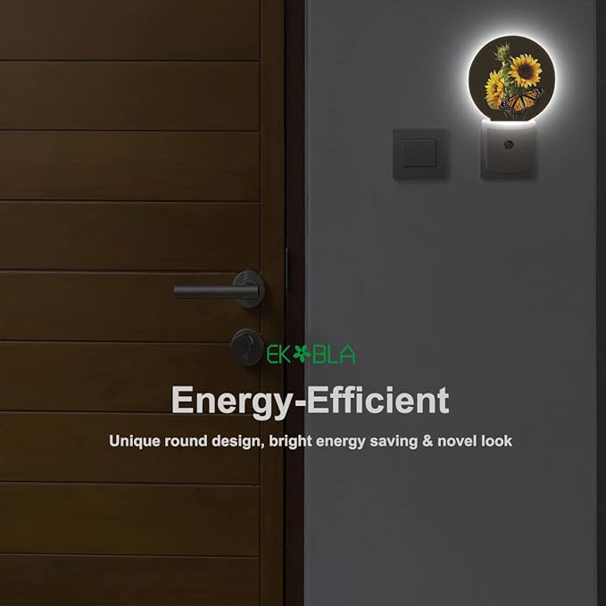 EKOBLA Night Light Sunflower and Butterfly Night Lights Plug into Wall for Boys Girls Led Night Light, Round Lamp Home LED Wall Decor Nightlight