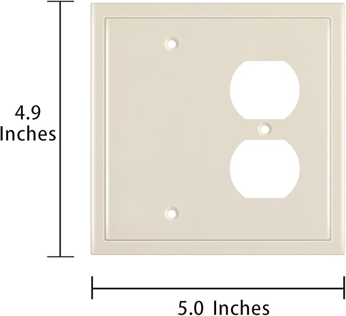 Henne Bery Modern Edge Decorative Wall Plate Switch Plate Outlet Cover, Durable Solid Zinc Alloy (Blank/Duplex, Light Almond)