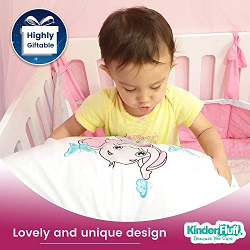 kinder Fluff Child Pillow with Pillowcase- 300T Cotton Shell & Down Alternative Fill - Ideal for Travel, Bedding Set & Floor Cushions (13x18in - White Pillow with Pillowcase Elephant Design)