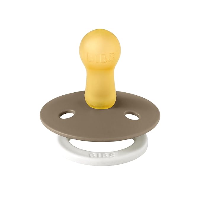 BIBS Pacifiers Colour Collection | Natural Rubber Baby Pacifier | Set of 2 BPA-Free Soothers | Made in Denmark | 6+ Months (Pack of 2) | Vanilla Night/Dark Oak Night