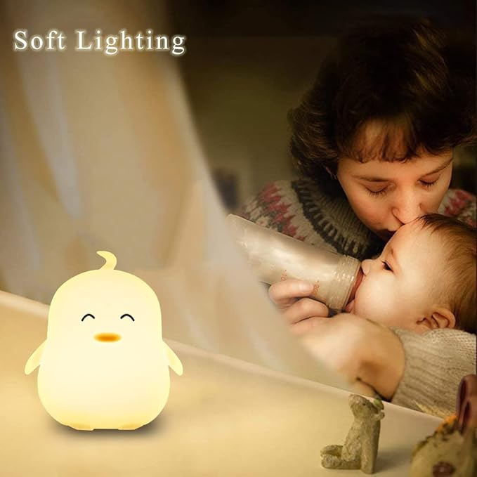 WHA&DARREN Penguin Night Light for Kids, Portable, Rechargeable Silicone Baby Night Light, Girls and Boys Animal Lamp, Kawaii Lamp
