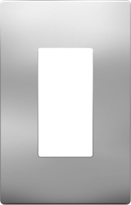 LIDER Decorator Metal Wall Plate, Temperature and Impact Resistant, 201 Stainless Steel, Screwless Cover, Modern Decoration Upgrade, Mid-Size 1-Gang 4.88" x 3.11", Polished Chrome, LSMWP-31M-PC