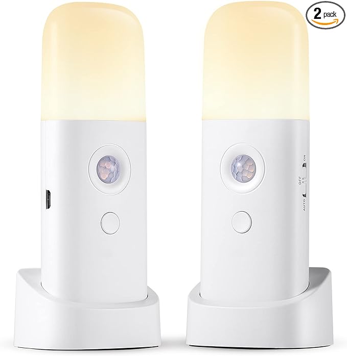 Rechargeable Motion Sensor Night Light, Battery Operated nightlights, Dimmable Motion Sensor Light Indoor, Cordless Motion Activated Night Lights for Adults, Bathroom, Bedroom, Hallway(2Pack)