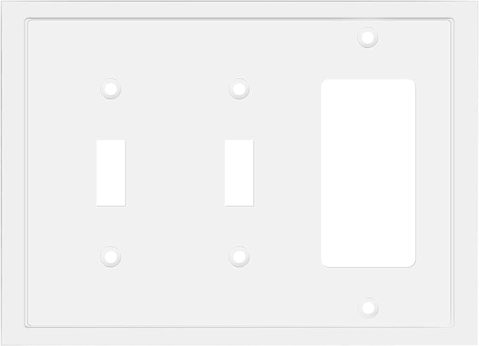 Modern Edge Decorative Wall Plate Switch Plate Outlet Cover, Durable Solid Zinc Alloy (Double Toggle/Single Decorator, White)